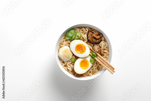 background asian white japanese ramen soup noodle food meal cuisine bowl. Generative AI.