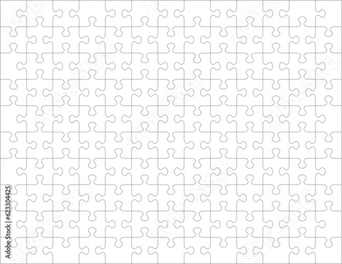 Jigsaw puzzle blank template or cutting guidelines of 130 transparent pieces. Classic style pieces are easy to separate (every piece is a single shape). 

