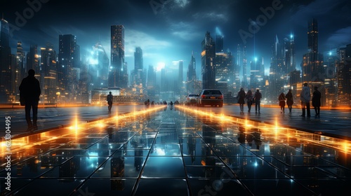 Smart city and communication network concept. 5G telecommunication. Digital Landscape AI © Vitalii But