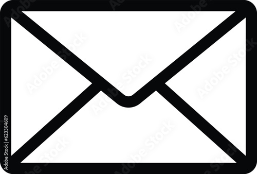 Email envelope black icon on isolated white background. Vector illustration