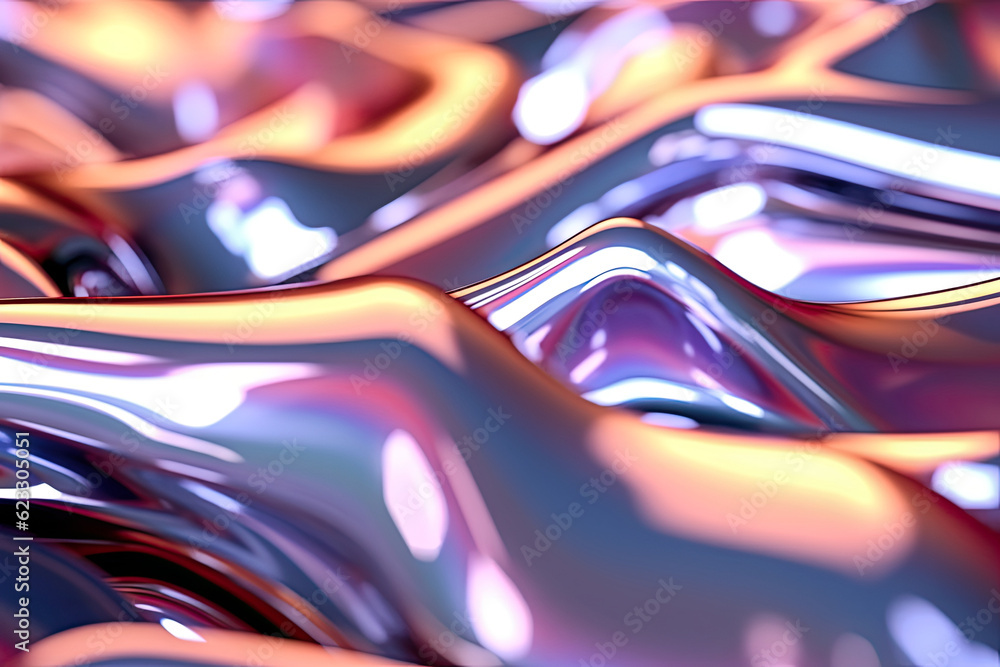 Abstract colorful gradient Liquid Metal waves background holographic surface reflection. Created with Generative AI technology. Abstract colorful gradient Liquid Metal waves background holographic surface reflection. Created with Generative AI technology.