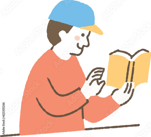 本のページをめくろうとする男性_色