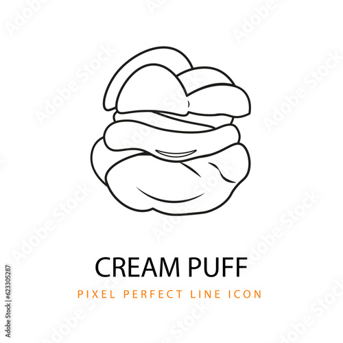 Cream Puff Pastry Vector Line Art PNG SVG Icon Illustration Coloring Page