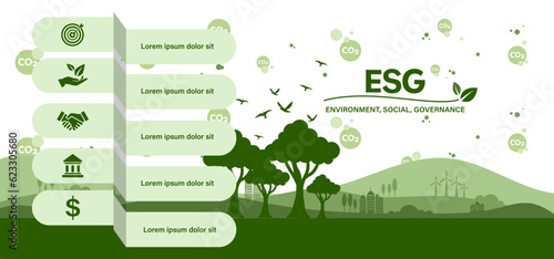 ESG concept icon for business and organization, Environment, Social, Governance and sustainability development concept with venn diagram, vector illustration, infographic.