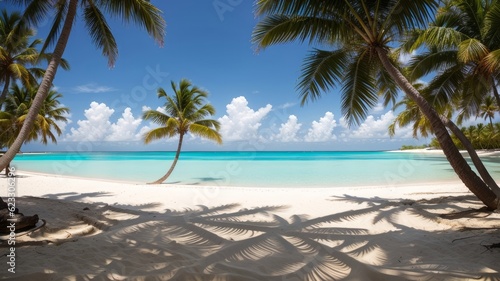 palm corner on the beach on a tropical island. Creative resource, AI Generated