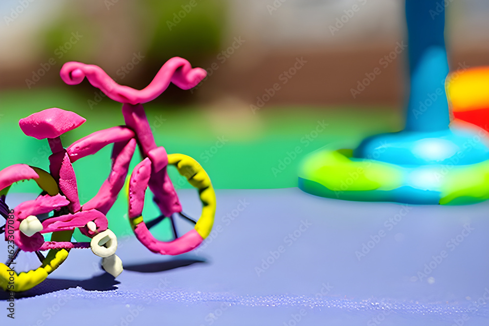 one bicycle parked on a playground on a sunny day. generative AI