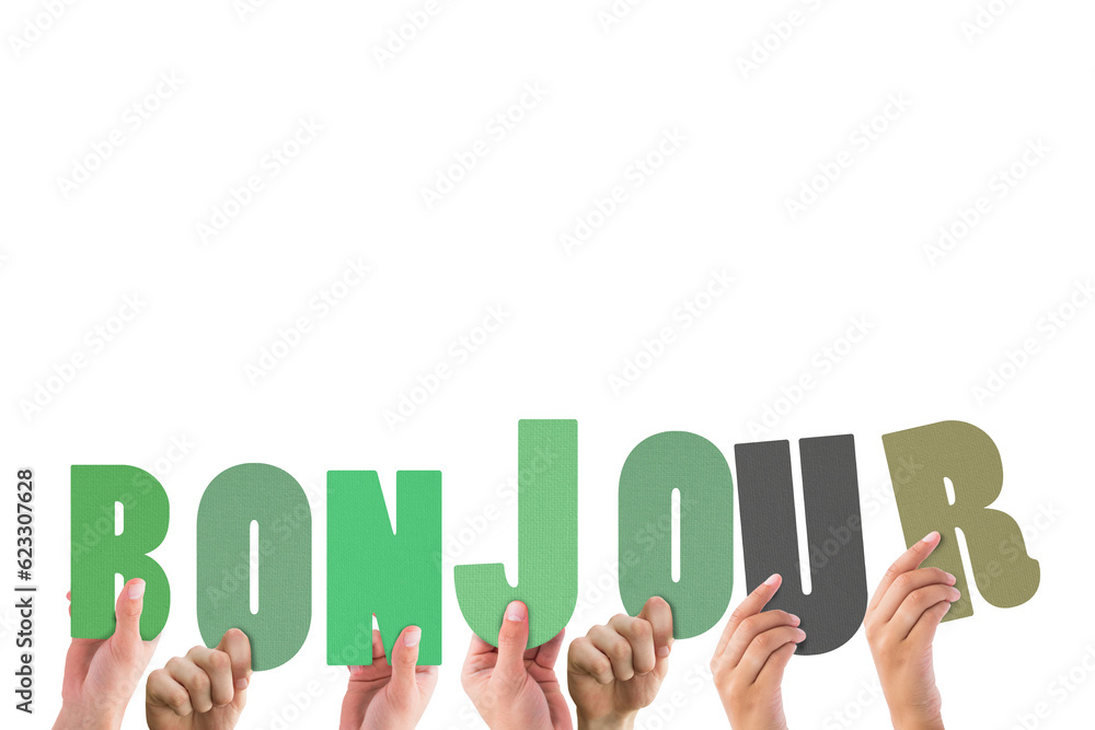 Digital png illustration of hands with bonjour text on transparent background Digital png illustration of hands with bonjour text on transparent background