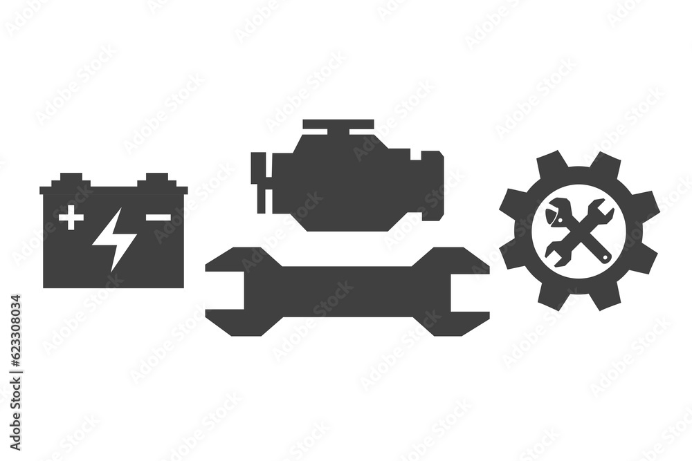 Digital png illustration of mechanics tools and icons on transparent background Digital png illustration of mechanics tools and icons on transparent background
