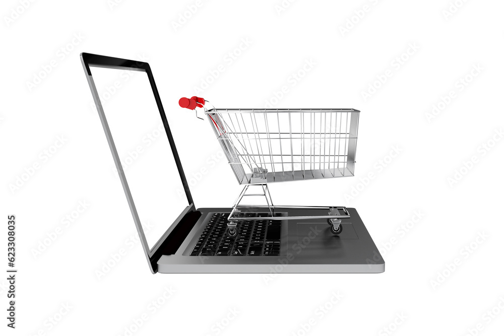 Digital png illustration of laptop with shopping cart on transparent background