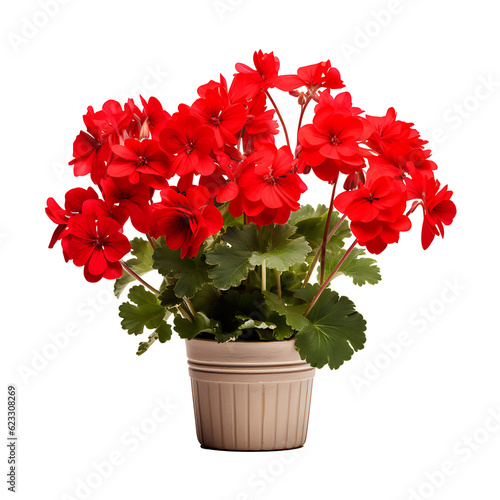 red chrysanthemum in a pot isolated.geranium flower Potted Plant PNG.geranium flower PNG.Potted Plant PNG. minimalist plant potted. Generative AI.