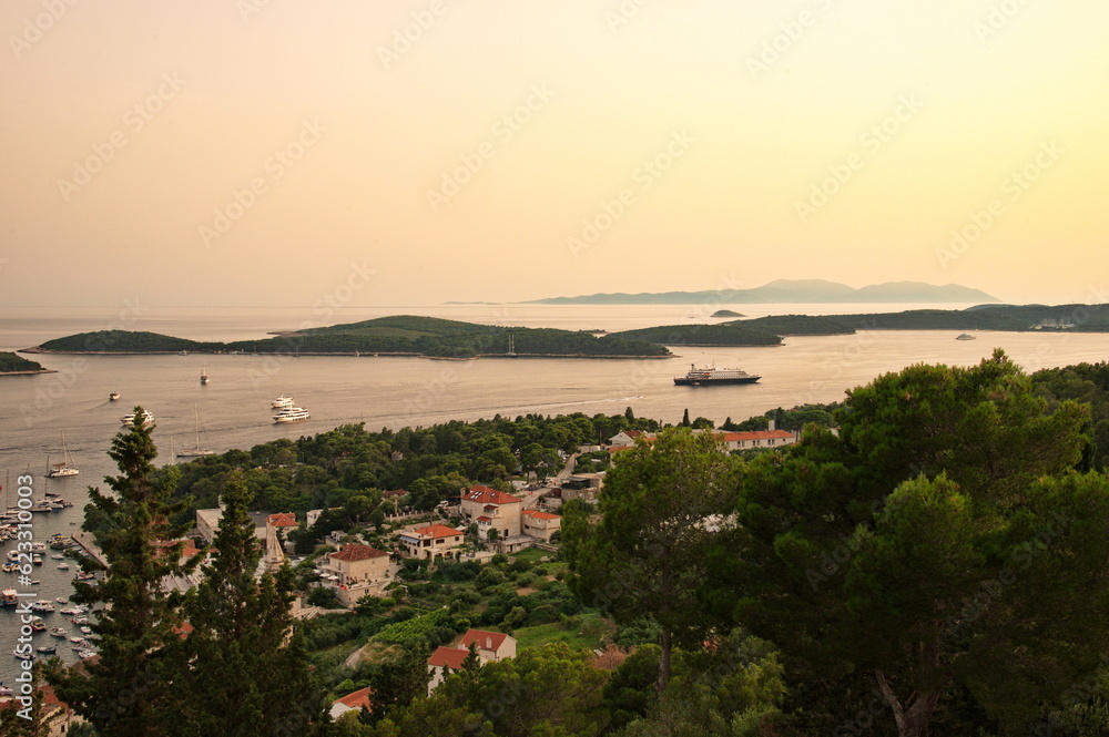 Above shot of town Hvar on Adriatic sea, Croatia