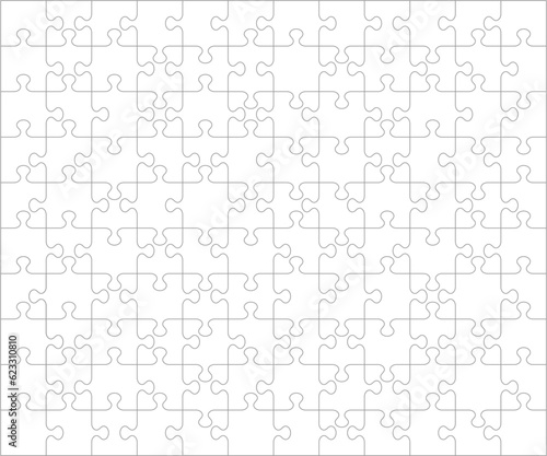 Jigsaw puzzle blank template or cutting guidelines of 120 transparent pieces. Classic style pieces of various shapes are easy to separate (every piece is a single shape). 
