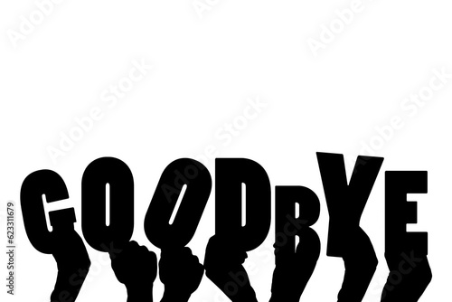 Digital png illustration of hands with goodbye text on transparent background photo