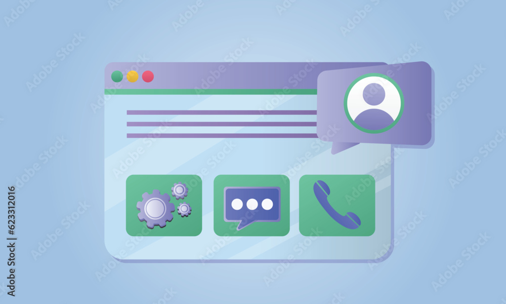 Virtual technical support service, customer service, online assistant concept.on blue background.Vector Design Illustration. Virtual technical support service, customer service, online assistant concept.on blue background.Vector Design Illustration.