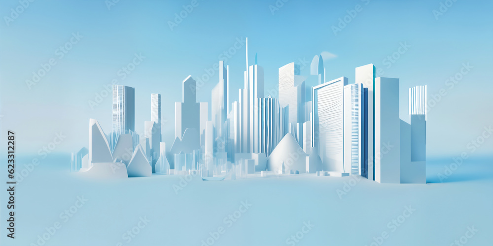 Fototapeta premium Modern City 3D render view. Minimalist modern architecture