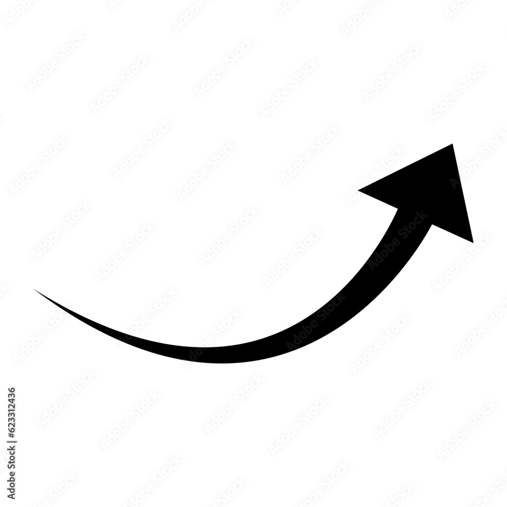 Rising curve arrow icon vector, up arrow in curve style icon vector isolated on white background, arrow icon vector. Rising curve arrow icon vector, up arrow in curve style icon vector isolated on white background, arrow icon vector.
