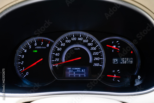 car​ instrument panel, car​ speed motor of​ night, car​ dashboard​ modern​ automobile control​illuminated panel​ speed display.