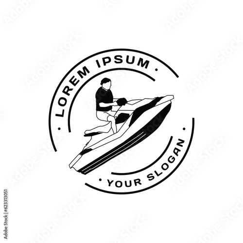 Jet ski or motor boat emblem design logo concept