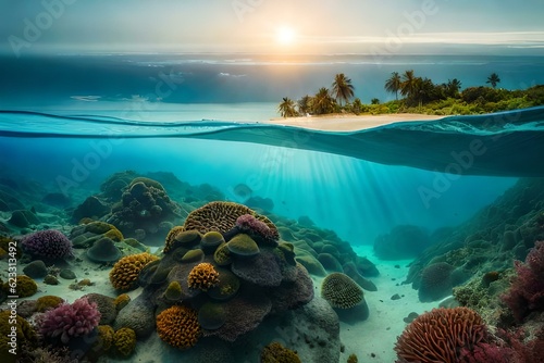  underwater view of a reef with fishes © Ahtesham