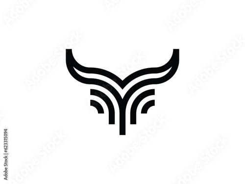 abstract cow bull with line style logo design