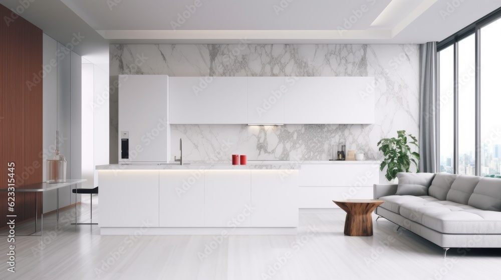 Fototapeta premium Home interior design showcase Modern contemporary living area with naatual light interior cozy mood and tone scheme house beautiful ideas for home improvement background,ai generate