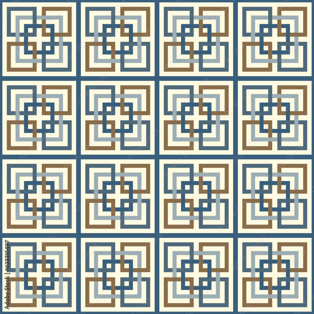 Japanese Overlap Square Line Vector Seamless Pattern