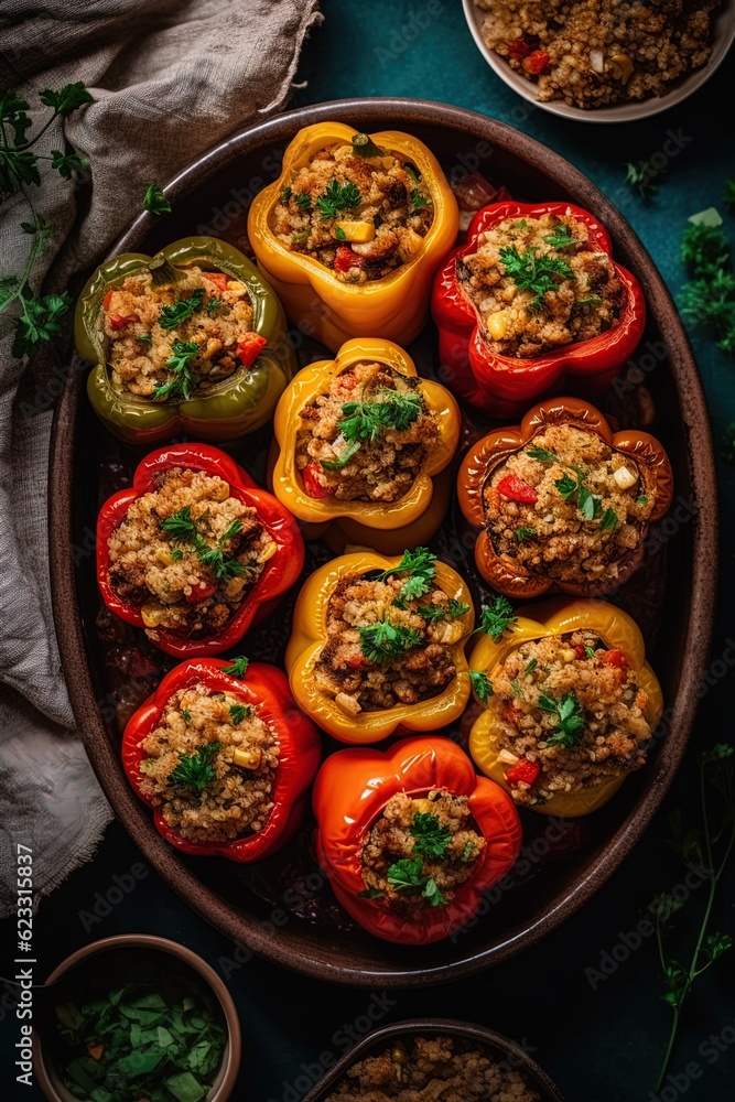 Stuffed peppers with meat and vegetables, close-up
