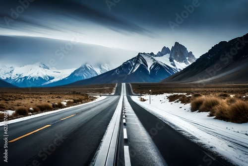 View of road leading towards snowy mountains