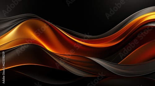 Abstraktes Hintergrundbild mit schwarz-orange-goldenem Wellenmuster, Generative AI