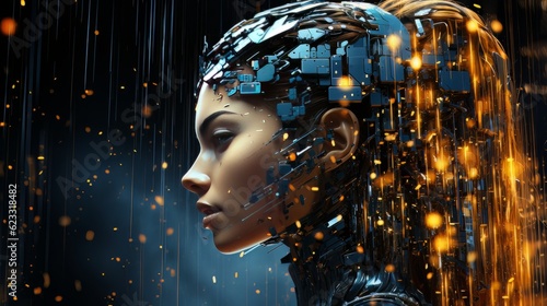 Female face and robot projection. Future technologies  Internet Business  Digital technology AI