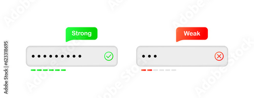 Account password. Flat, color, password complexity, password strength, come up with a strong password. Vector illustration.