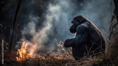 fire burning gorila forest