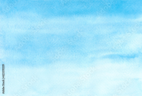 Watercolor abstract background with blue gradient. Drawn by hand. Texture of watercolor on paper. Template for design and decoration with place for text. 