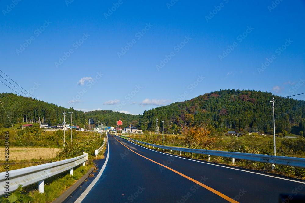 Lanscape of Yamagata countryside with mountains road and rice paddies, Yamagata, Tohoku, Japan. Lanscape of Yamagata countryside with mountains road and rice paddies, Yamagata, Tohoku, Japan.