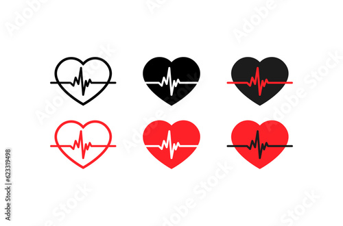 Heartbeat. Flat, colored, pulse icons, track heartbeat, measure heart rate. Vector icons.