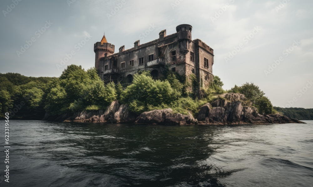 On the isolated small island, an old castle stood in abandonment Creating using generative AI tools