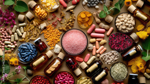 Lot of colorful medication and pills from above