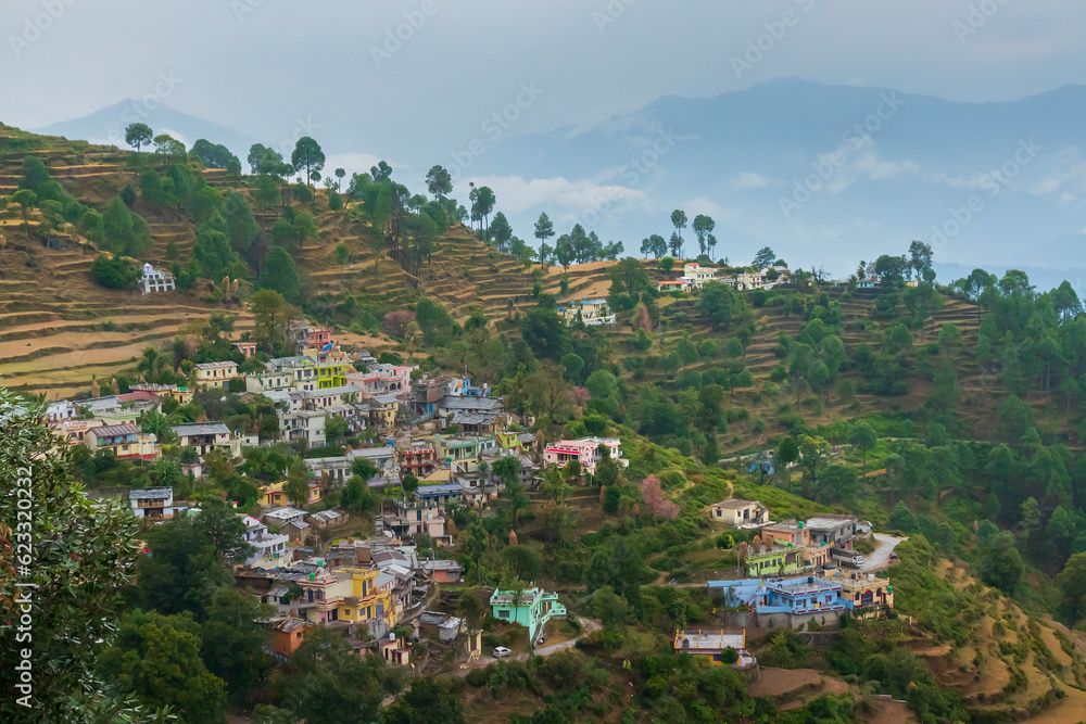 Fototapeta premium Step agriculture, or terrace agriculture, Garhwal, Uttarakhand, India.