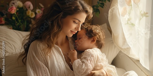 Unconditional Love - Mother and Baby Embracing in the Comfort of Home