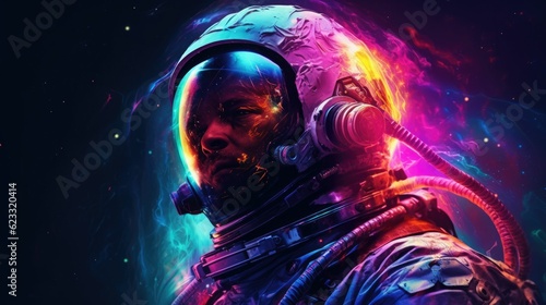 Vibrant color astronaut head illustration