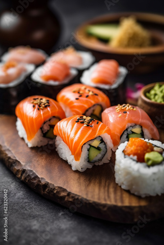 seafood rice japanese food roll fish meal set sushi japan. Generative AI.