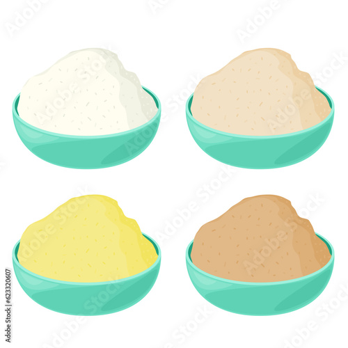 Bowl powder flour ingredients wheat illustration cooking bakery concept vector
