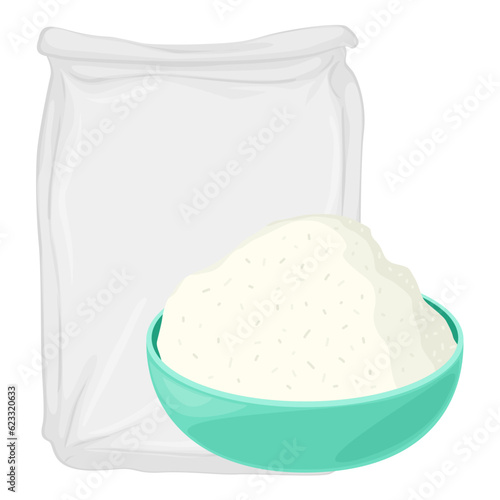 Package of flour powder and bowl concept food ingredient bakery illustration vector