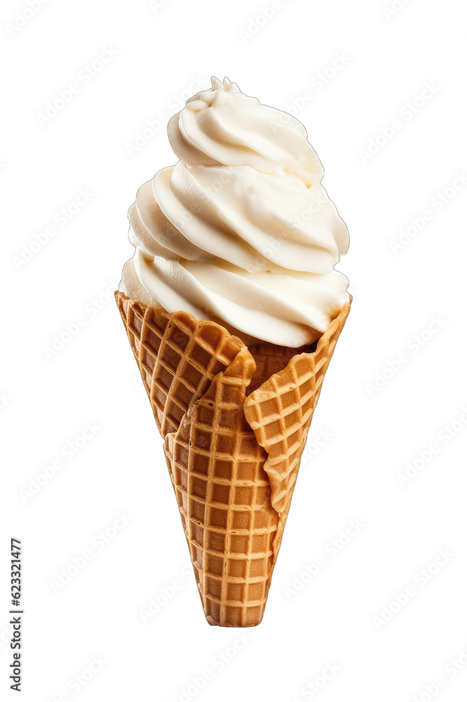 Vanilla ice cream scoop with cone isolated on transparent background Vanilla ice cream scoop with cone isolated on transparent background