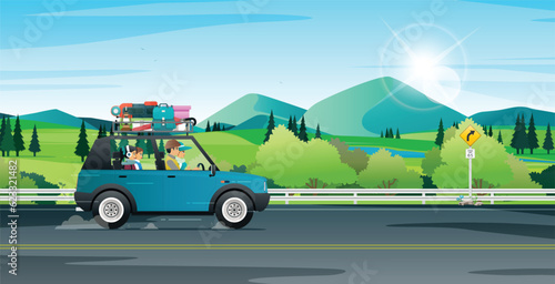 Dad drove the family touring with luggage on the roof of the car.
