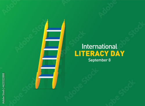 International Literacy Day Vector illustration of open book with alphabet letters. Children education background or learning event concept.