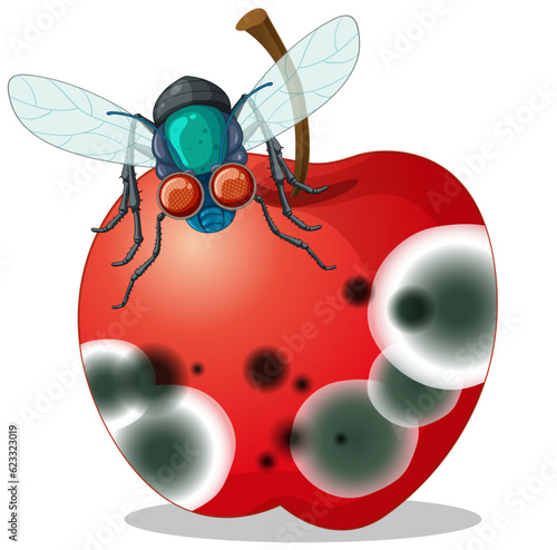 Decompose apple with smiley flies