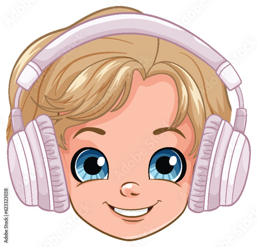Boy head with headset listening to music