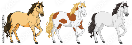 Set of horse cartoon isolated