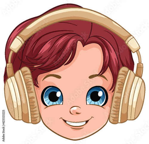 Boy head with headset listening to music